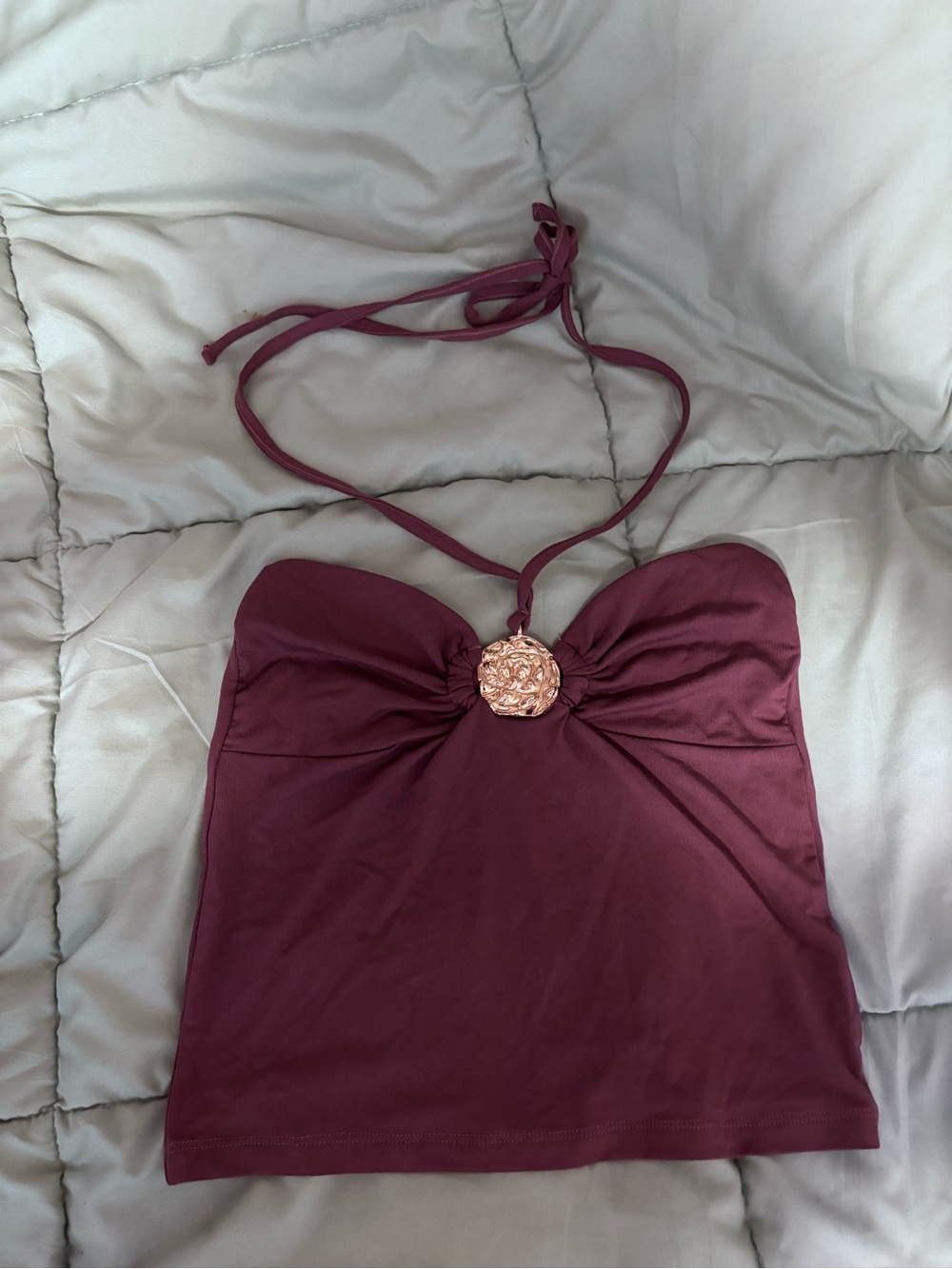 Edikted Plum Halter Tank with Gold Rosette Accent